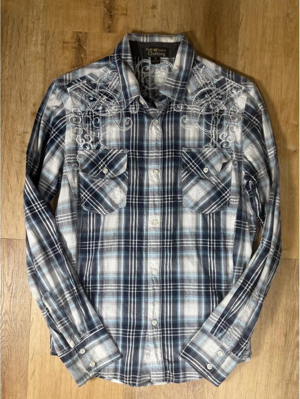 Woman's Y2K plaid button up shirt with embroidered details